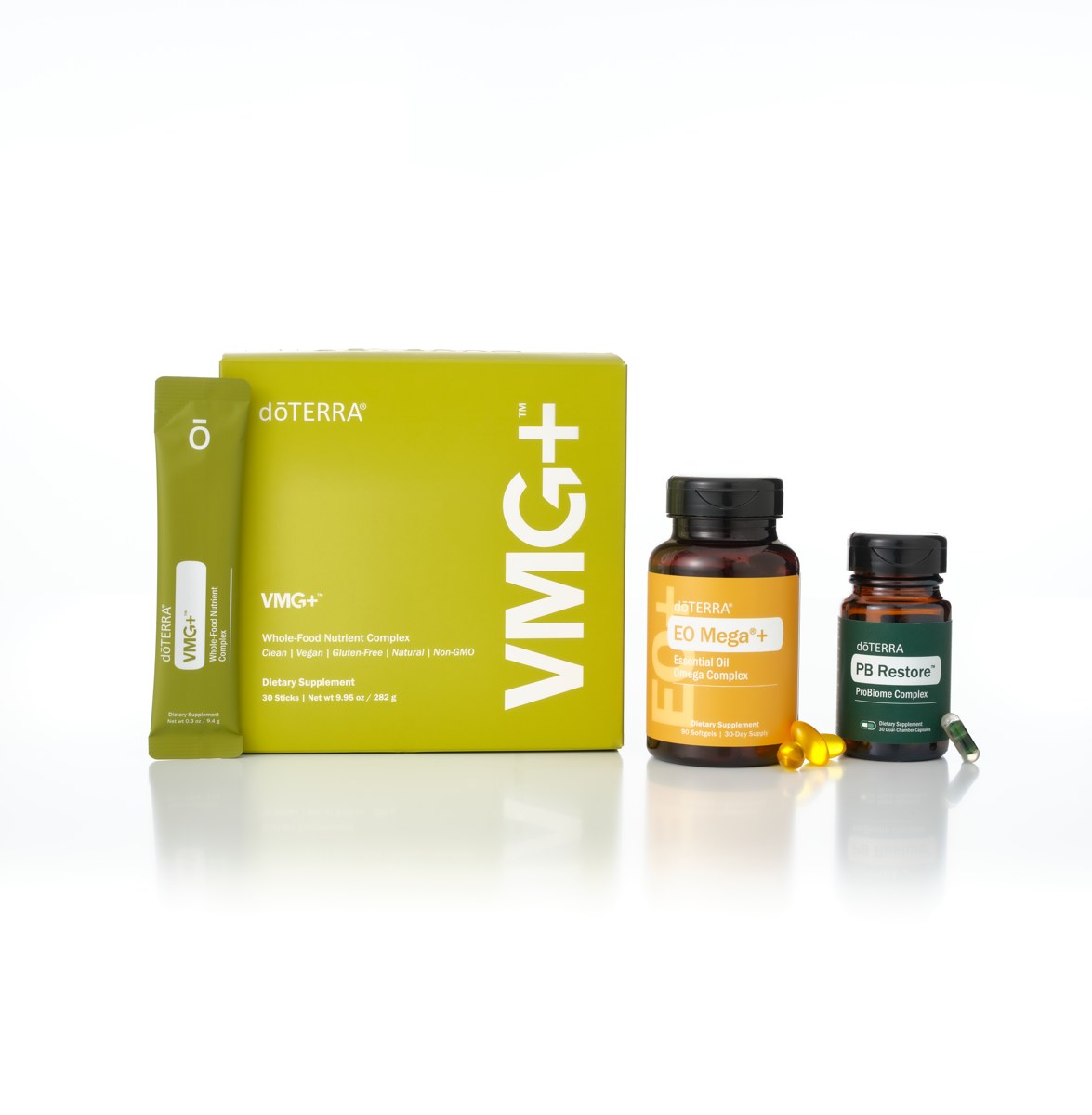 doTERRA Foundational Wellness Bundle — VMG+, EO Mega+, and PB Restore